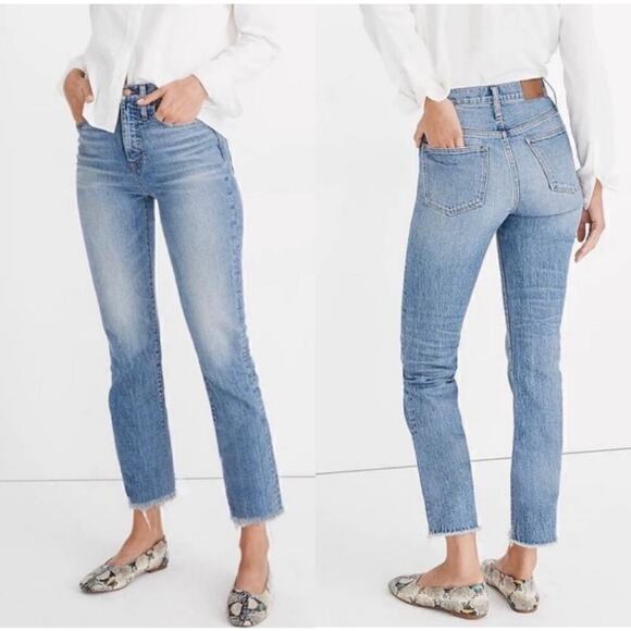 Madewell Jeans Womens 25 Petite Blue Perfect Vintage Ainsworth Raw Hem 5 Pocket - Picture 1 of 13